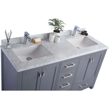 Load image into Gallery viewer, Wilson 60&quot; Grey Double Sink Bathroom Vanity with White Carrara Marble Countertop - 313ANG-60G-WC