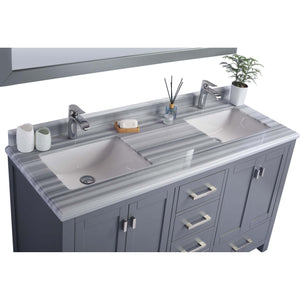 Wilson 60" Grey Double Sink Bathroom Vanity with White Stripes Marble Countertop - 313ANG-60G-WS