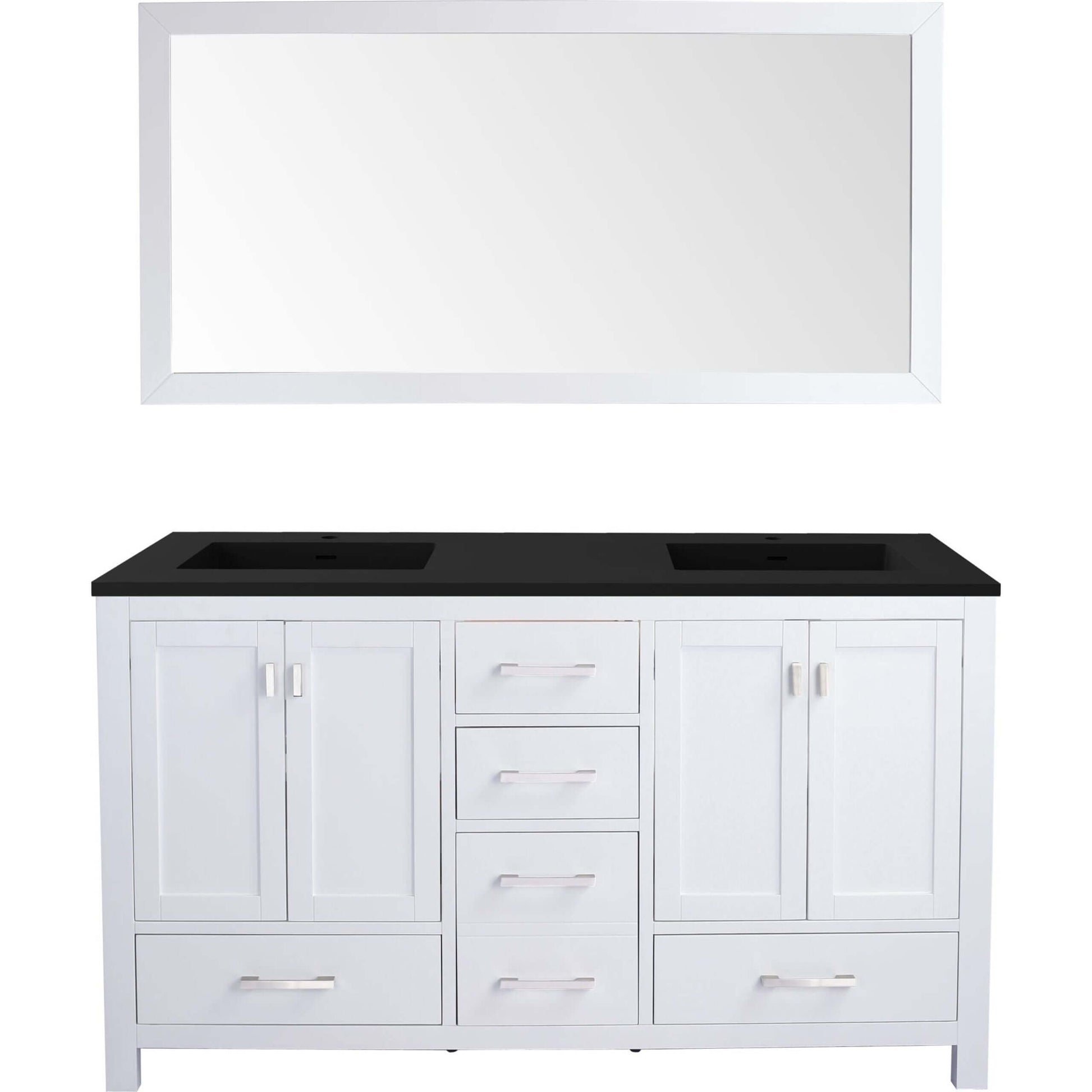 Wilson 60" White Double Sink Bathroom Vanity with Matte Black VIVA Stone Solid Surface Countertop - 313ANG-60W-MB