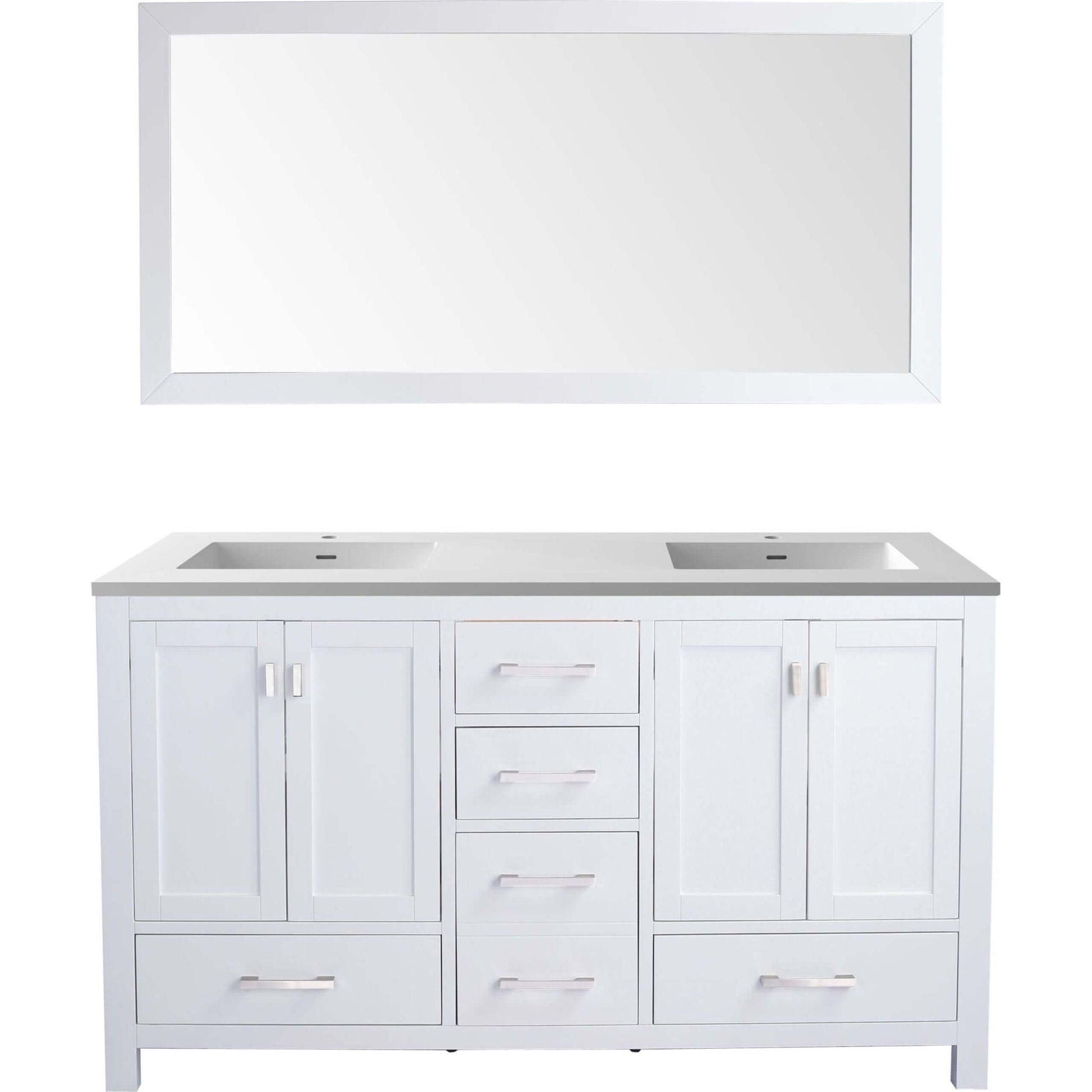 Wilson 60" White Double Sink Bathroom Vanity with Matte White VIVA Stone Solid Surface Countertop - 313ANG-60W-MW