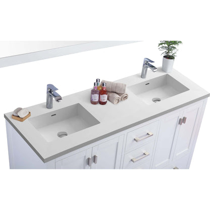 Wilson 60" White Double Sink Bathroom Vanity with Matte White VIVA Stone Solid Surface Countertop - 313ANG-60W-MW