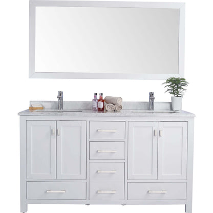 Wilson 60" White Double Sink Bathroom Vanity with White Carrara Marble Countertop - 313ANG-60W-WC