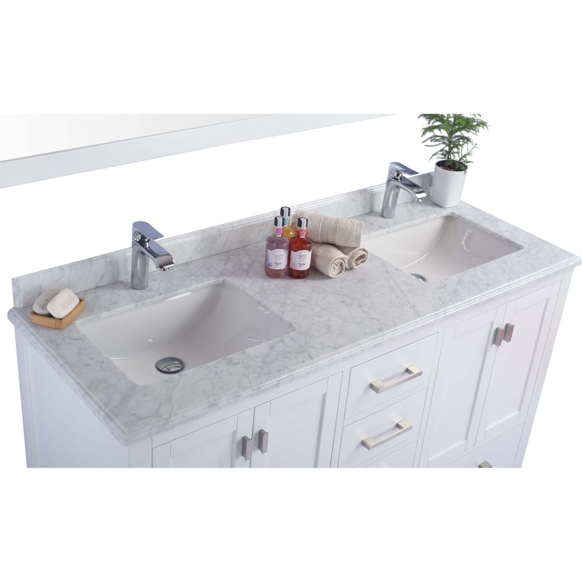 Wilson 60" White Double Sink Bathroom Vanity with White Carrara Marble Countertop - 313ANG-60W-WC