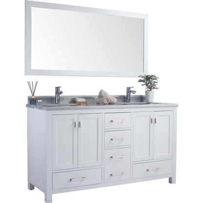 Wilson 60" White Double Sink Bathroom Vanity with White Stripes Marble Countertop - 313ANG-60W-WS