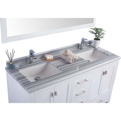 Wilson 60" White Double Sink Bathroom Vanity with White Stripes Marble Countertop - 313ANG-60W-WS