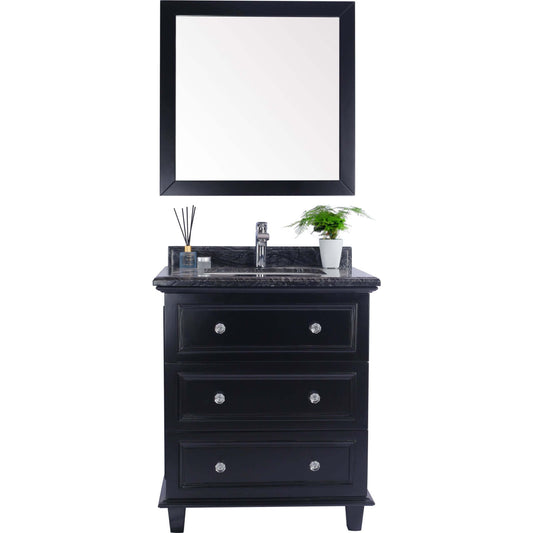 Luna 30" Espresso Bathroom Vanity with Black Wood Marble Countertop - 313DVN-30E-BW