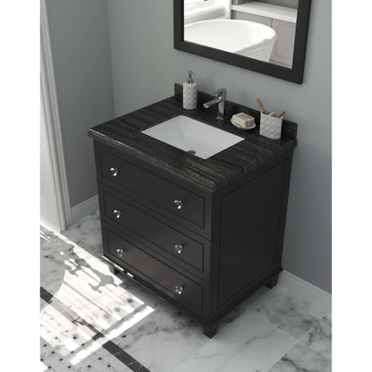 Luna 30" Espresso Bathroom Vanity with Black Wood Marble Countertop - 313DVN-30E-BW