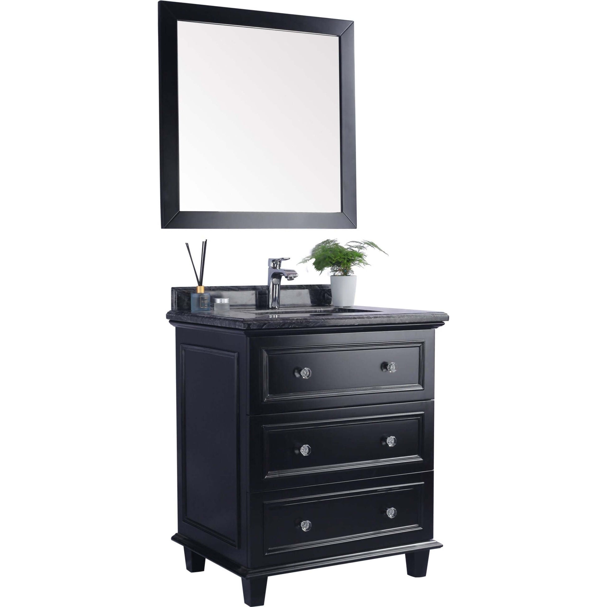 Luna 30" Espresso Bathroom Vanity with Black Wood Marble Countertop - 313DVN-30E-BW