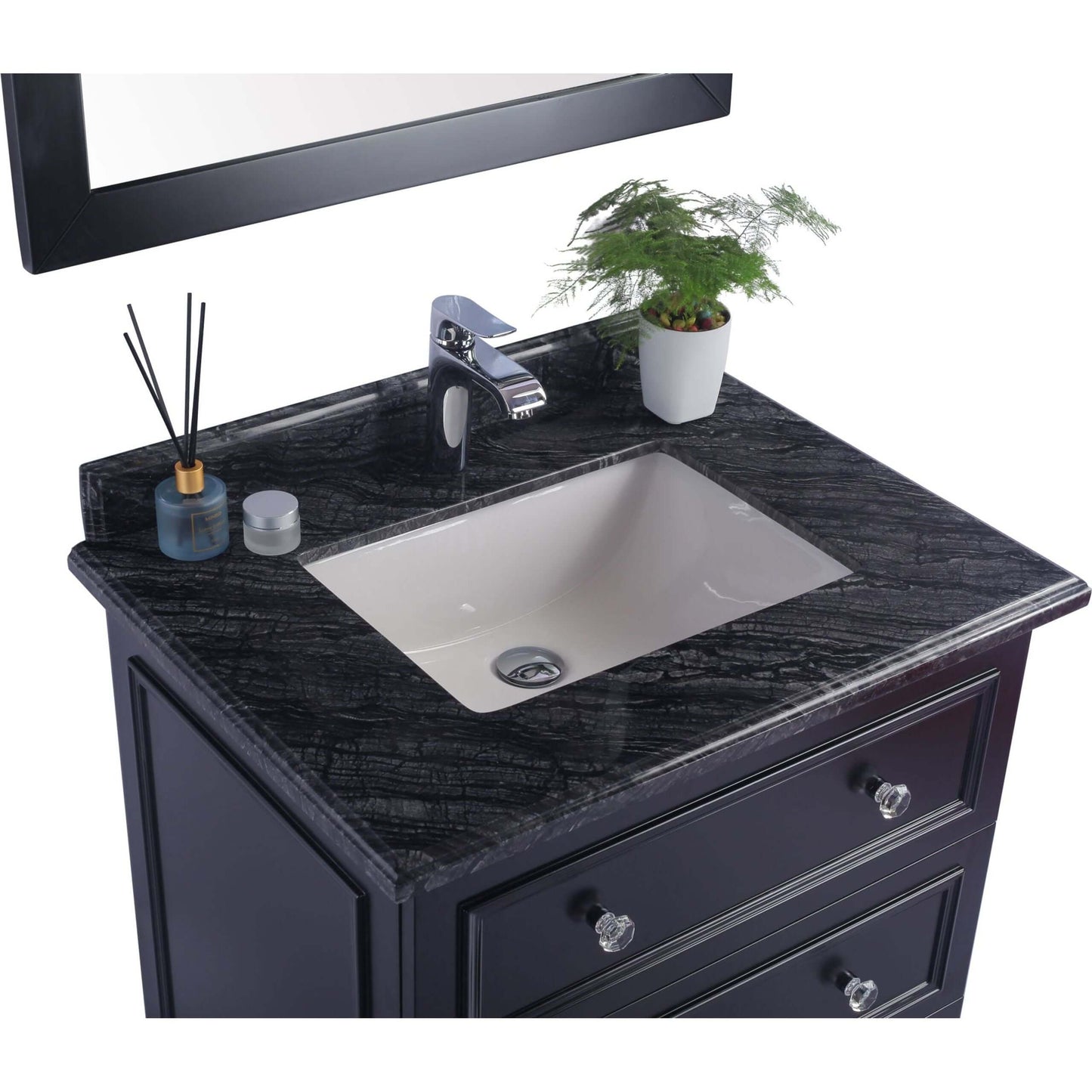 Luna 30" Espresso Bathroom Vanity with Black Wood Marble Countertop - 313DVN-30E-BW