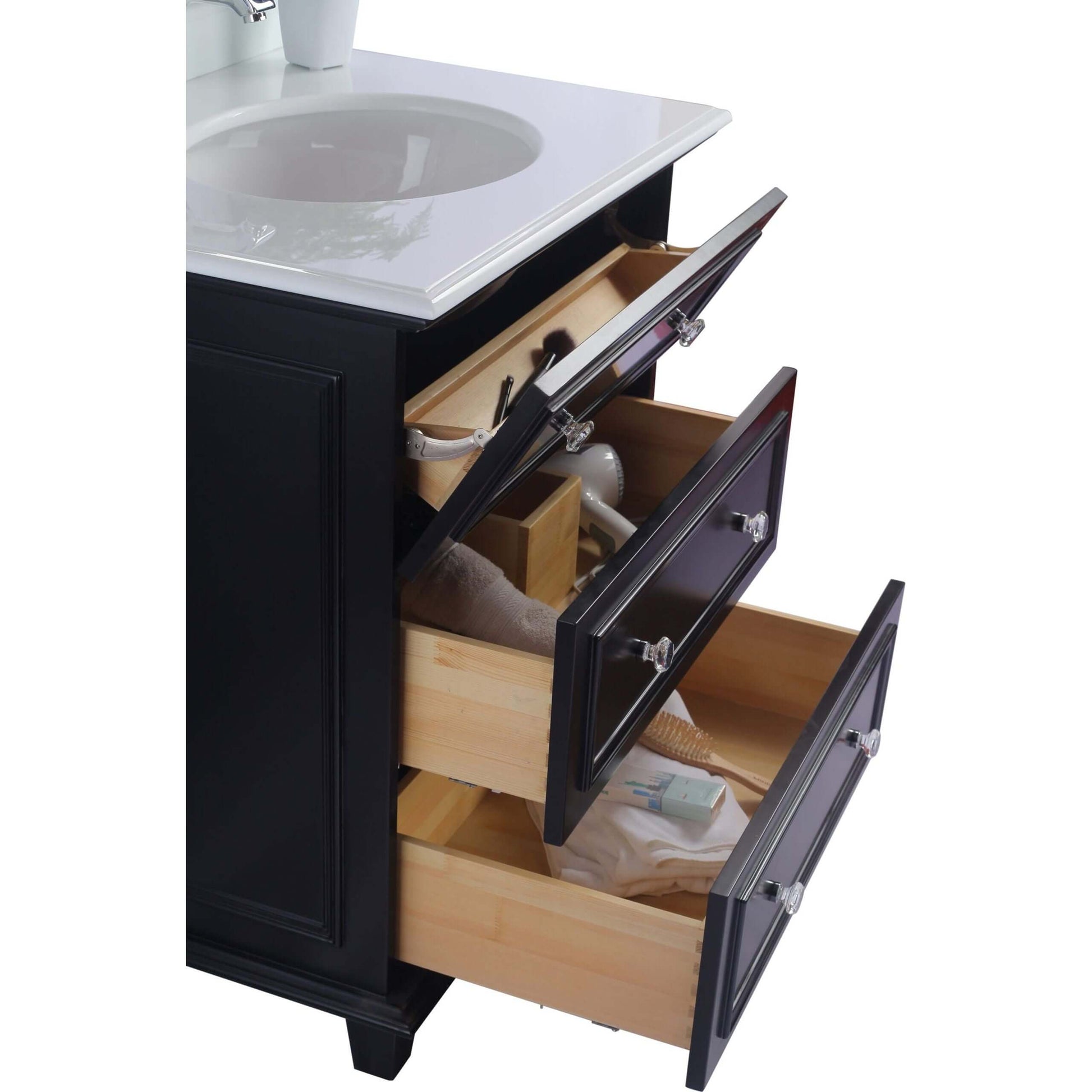 Luna 30" Espresso Bathroom Vanity with Black Wood Marble Countertop - 313DVN-30E-BW