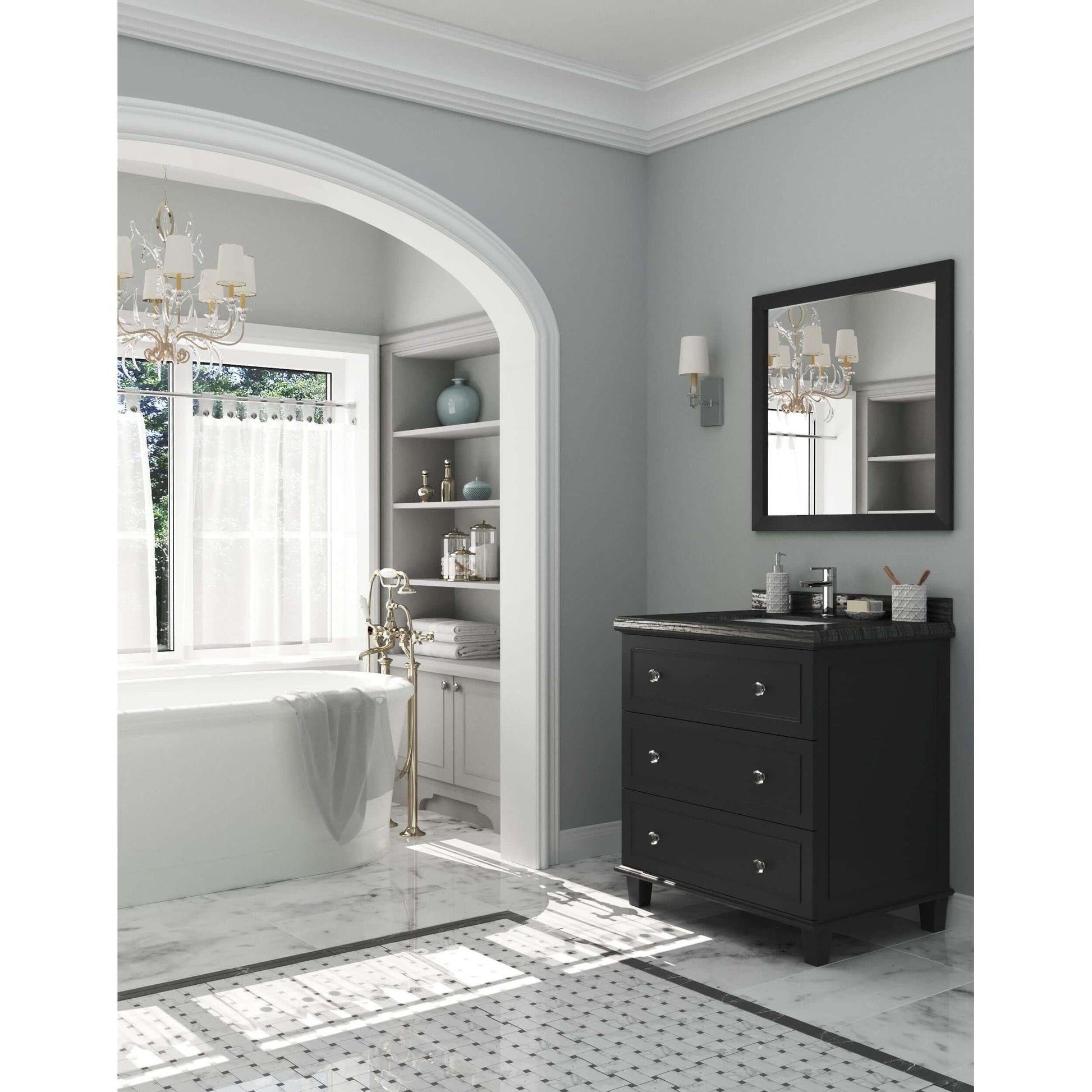 Luna 30" Espresso Bathroom Vanity with Black Wood Marble Countertop - 313DVN-30E-BW