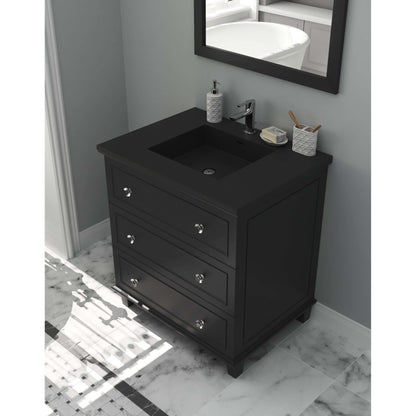 Luna 30" Espresso Bathroom Vanity with Matte Black VIVA Stone Solid Surface Countertop - 313DVN-30E-MB