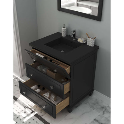 Luna 30" Espresso Bathroom Vanity with Matte Black VIVA Stone Solid Surface Countertop - 313DVN-30E-MB