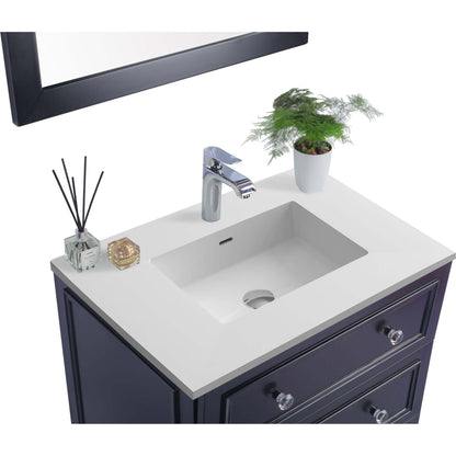 Luna 30" Espresso Bathroom Vanity with Matte White VIVA Stone Solid Surface Countertop - 313DVN-30E-MW