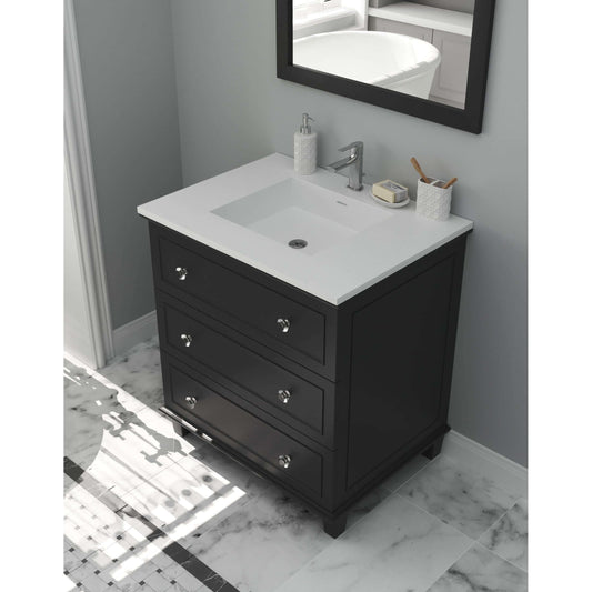 Luna 30" Espresso Bathroom Vanity with Matte White VIVA Stone Solid Surface Countertop - 313DVN-30E-MW