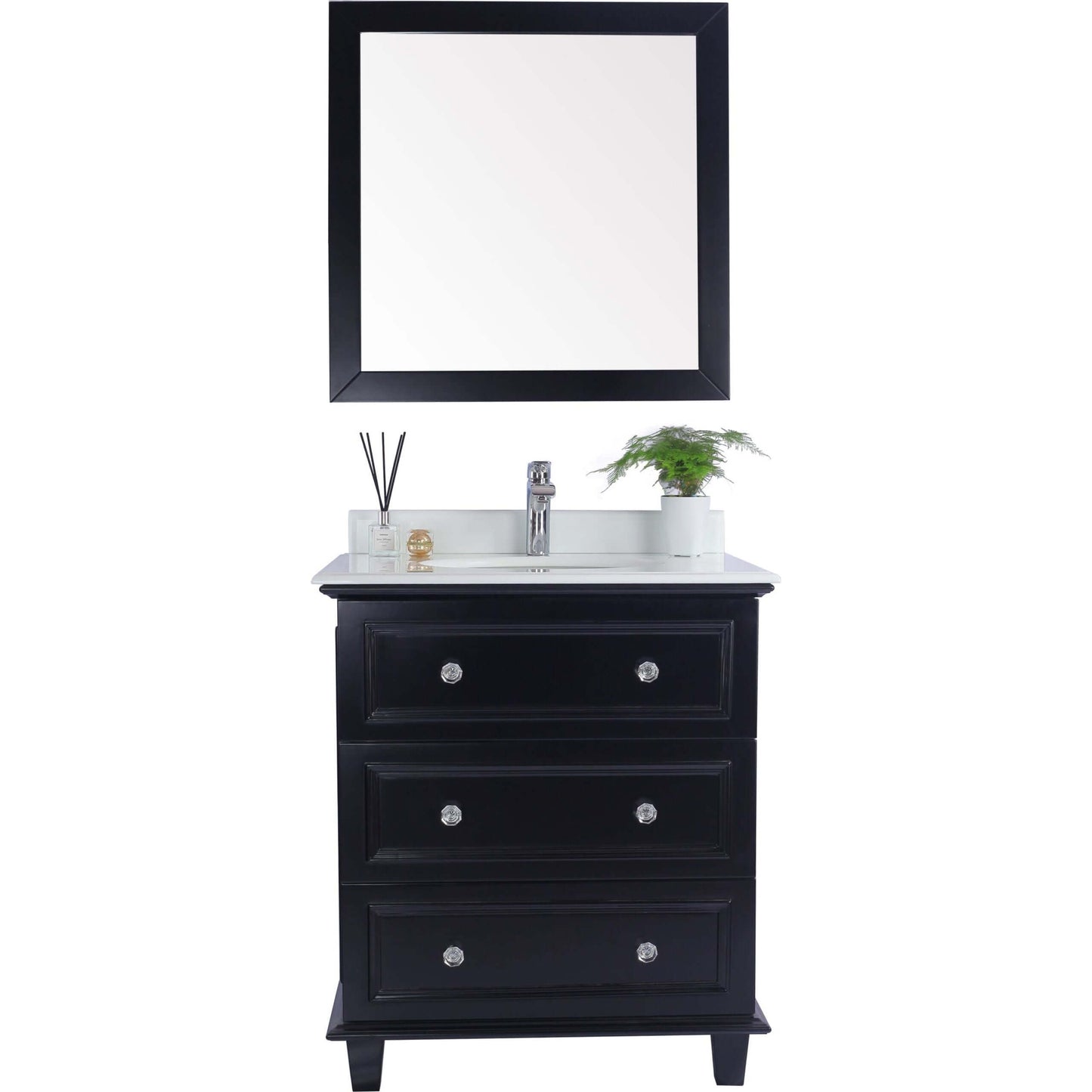 Luna 30" Espresso Bathroom Vanity with Pure White Phoenix Stone Countertop - 313DVN-30E-PW