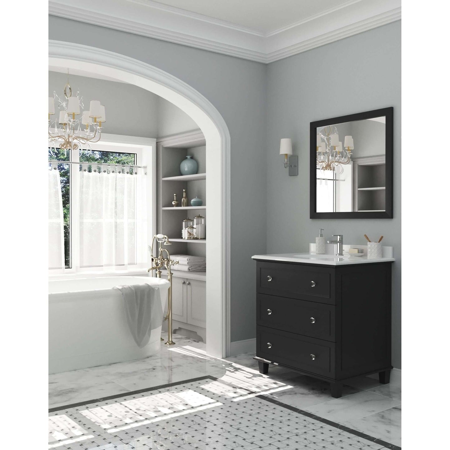 Luna 30" Espresso Bathroom Vanity with Pure White Phoenix Stone Countertop - 313DVN-30E-PW