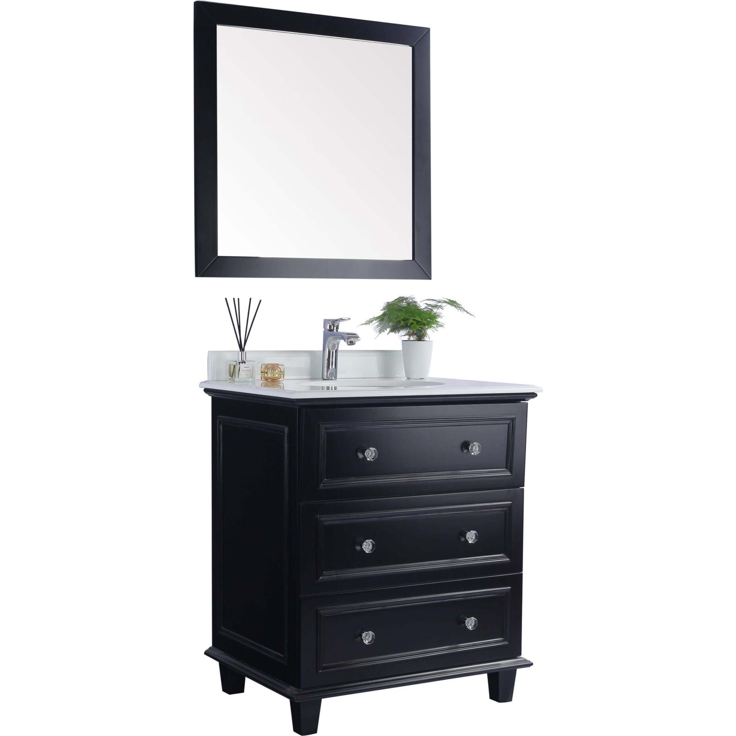 Luna 30" Espresso Bathroom Vanity with Pure White Phoenix Stone Countertop - 313DVN-30E-PW