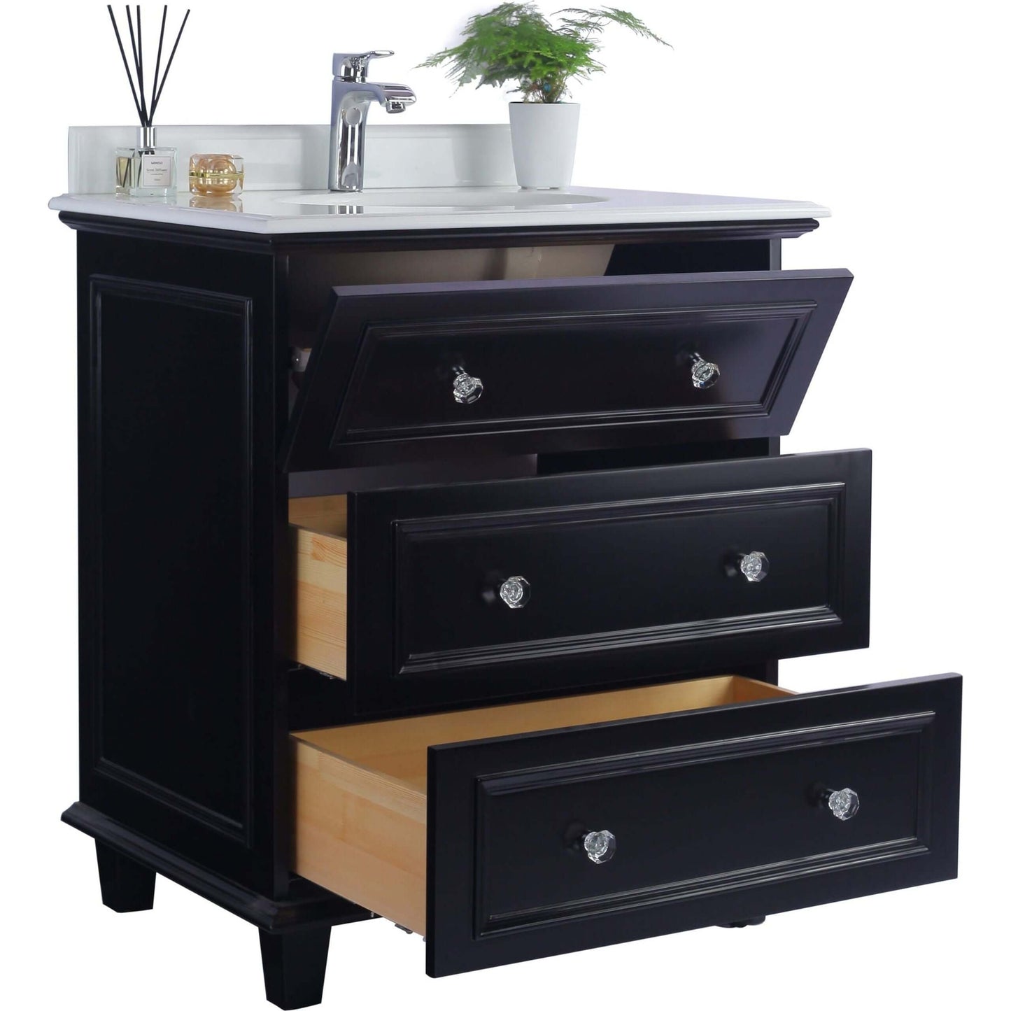 Luna 30" Espresso Bathroom Vanity with Pure White Phoenix Stone Countertop - 313DVN-30E-PW