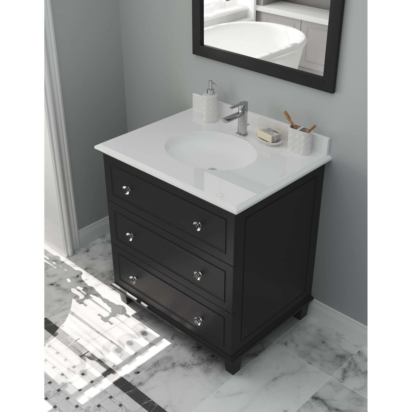 Luna 30" Espresso Bathroom Vanity with Pure White Phoenix Stone Countertop - 313DVN-30E-PW