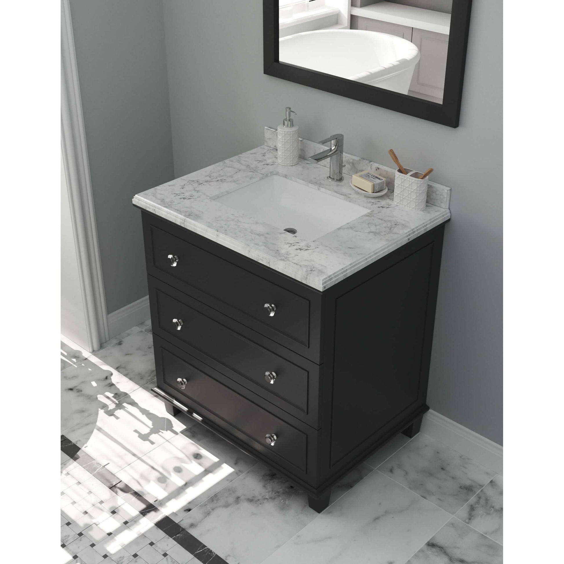 Luna 30" Espresso Bathroom Vanity with White Carrara Marble Countertop - 313DVN-30E-WC