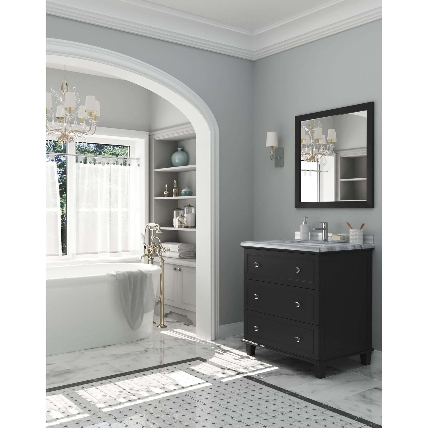 Luna 30" Espresso Bathroom Vanity with White Stripes Marble Countertop - 313DVN-30E-WS