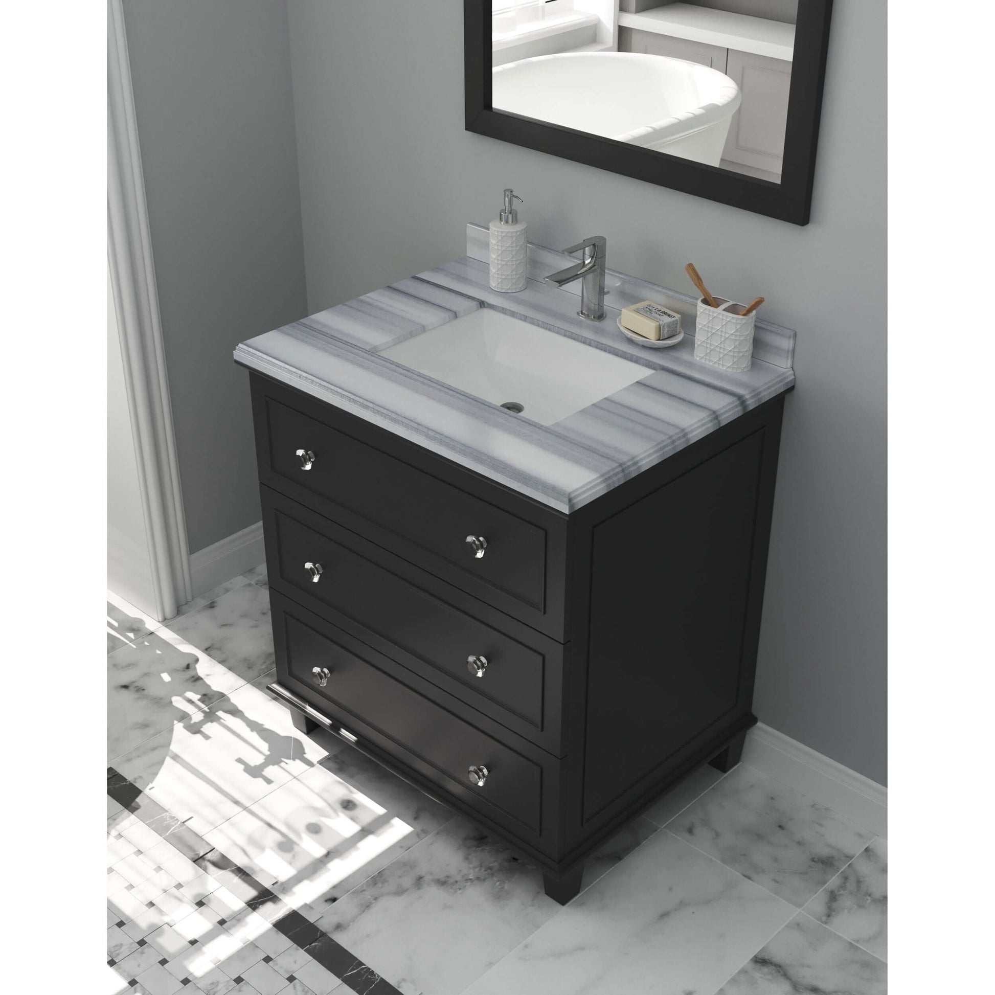 Luna 30" Espresso Bathroom Vanity with White Stripes Marble Countertop - 313DVN-30E-WS