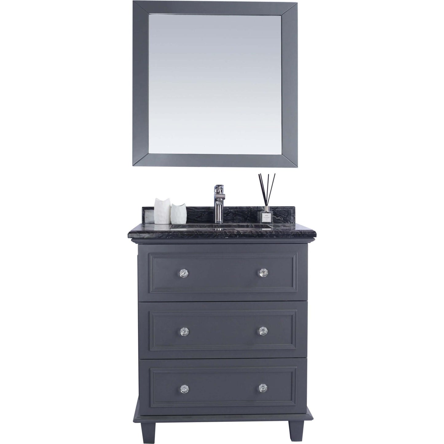 Luna 30" Maple Grey Bathroom Vanity with Black Wood Marble Countertop - 313DVN-30G-BW