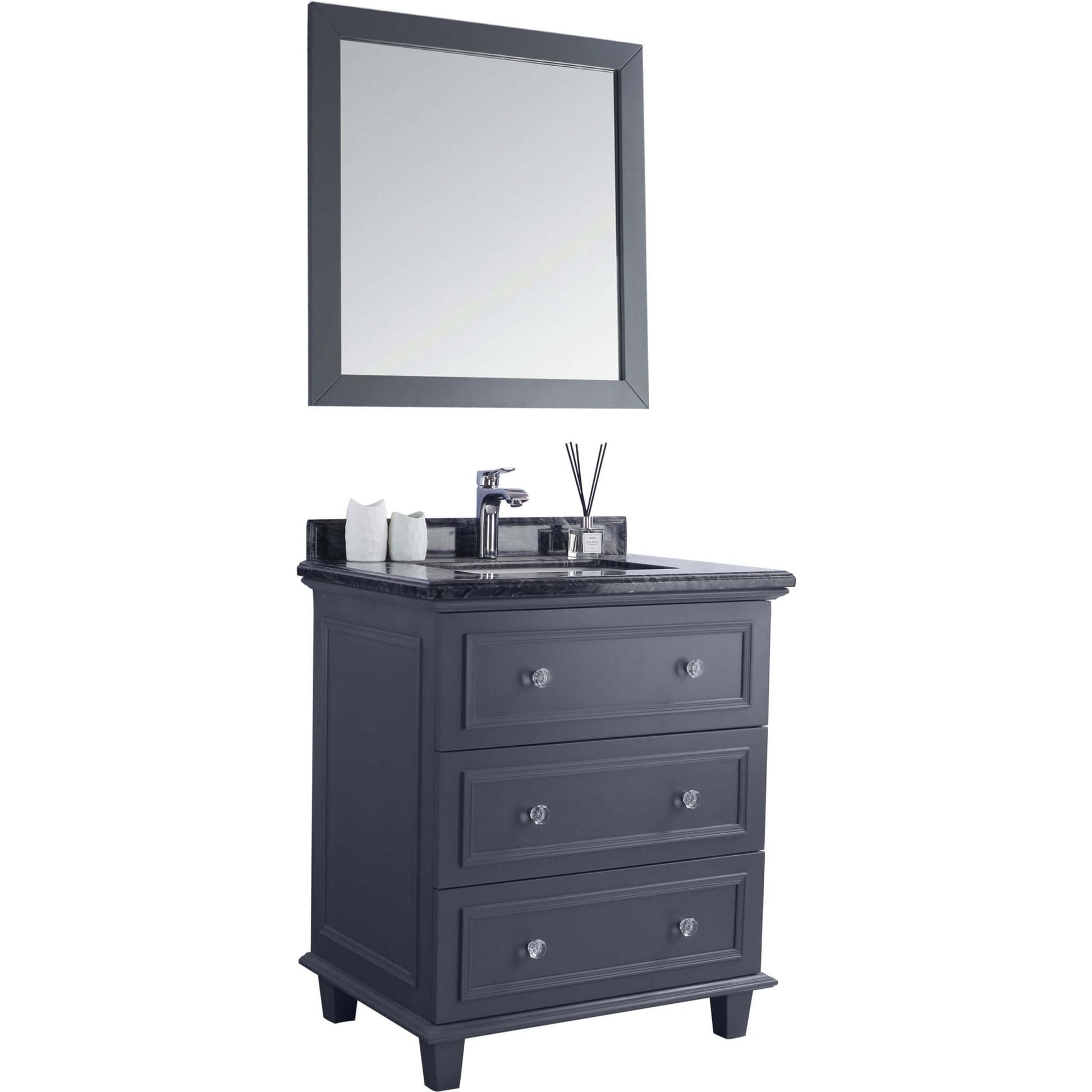 Luna 30" Maple Grey Bathroom Vanity with Black Wood Marble Countertop - 313DVN-30G-BW