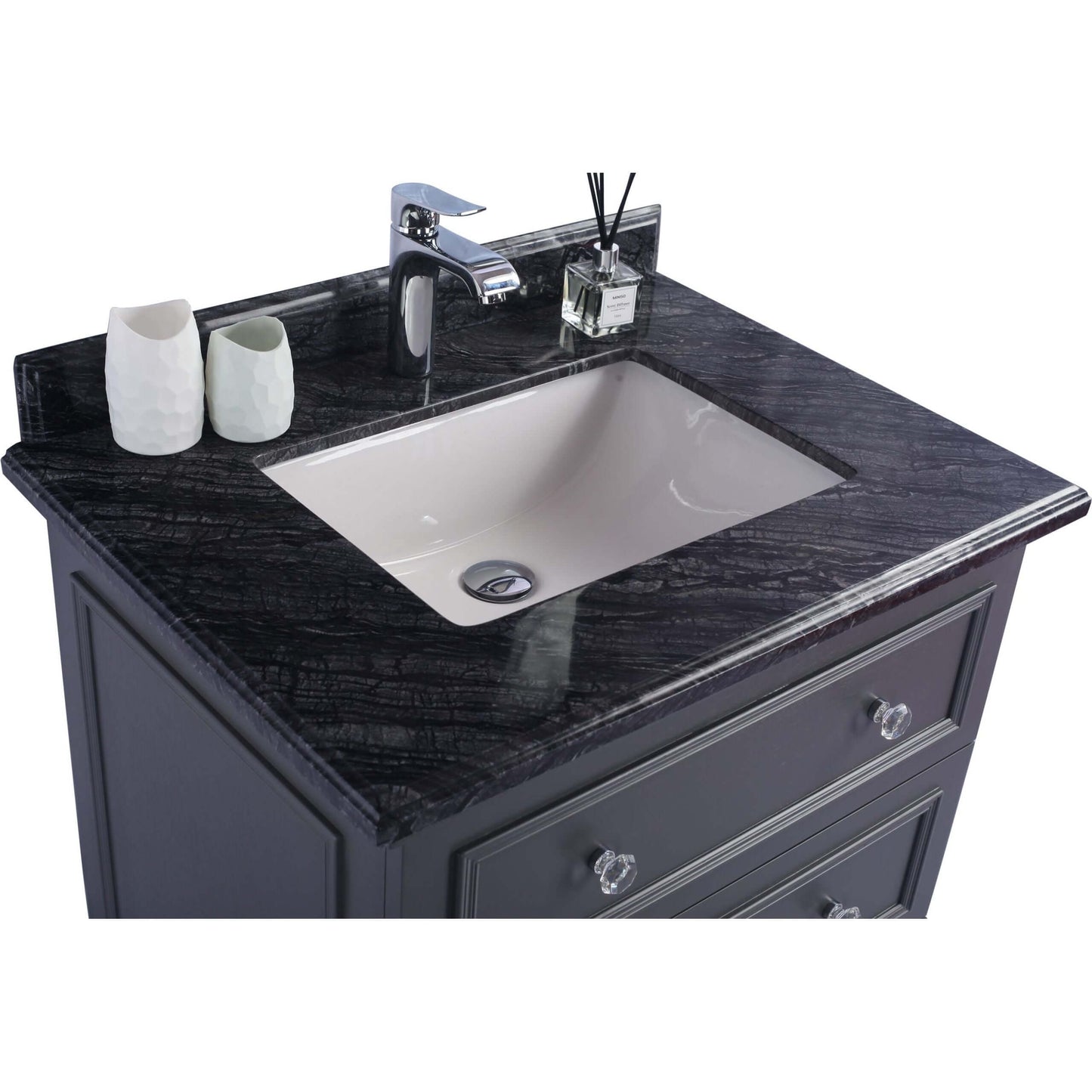 Luna 30" Maple Grey Bathroom Vanity with Black Wood Marble Countertop - 313DVN-30G-BW