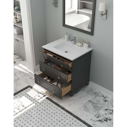 Luna 30" Maple Grey Bathroom Vanity with Matte White VIVA Stone Solid Surface Countertop - 313DVN-30G-MW