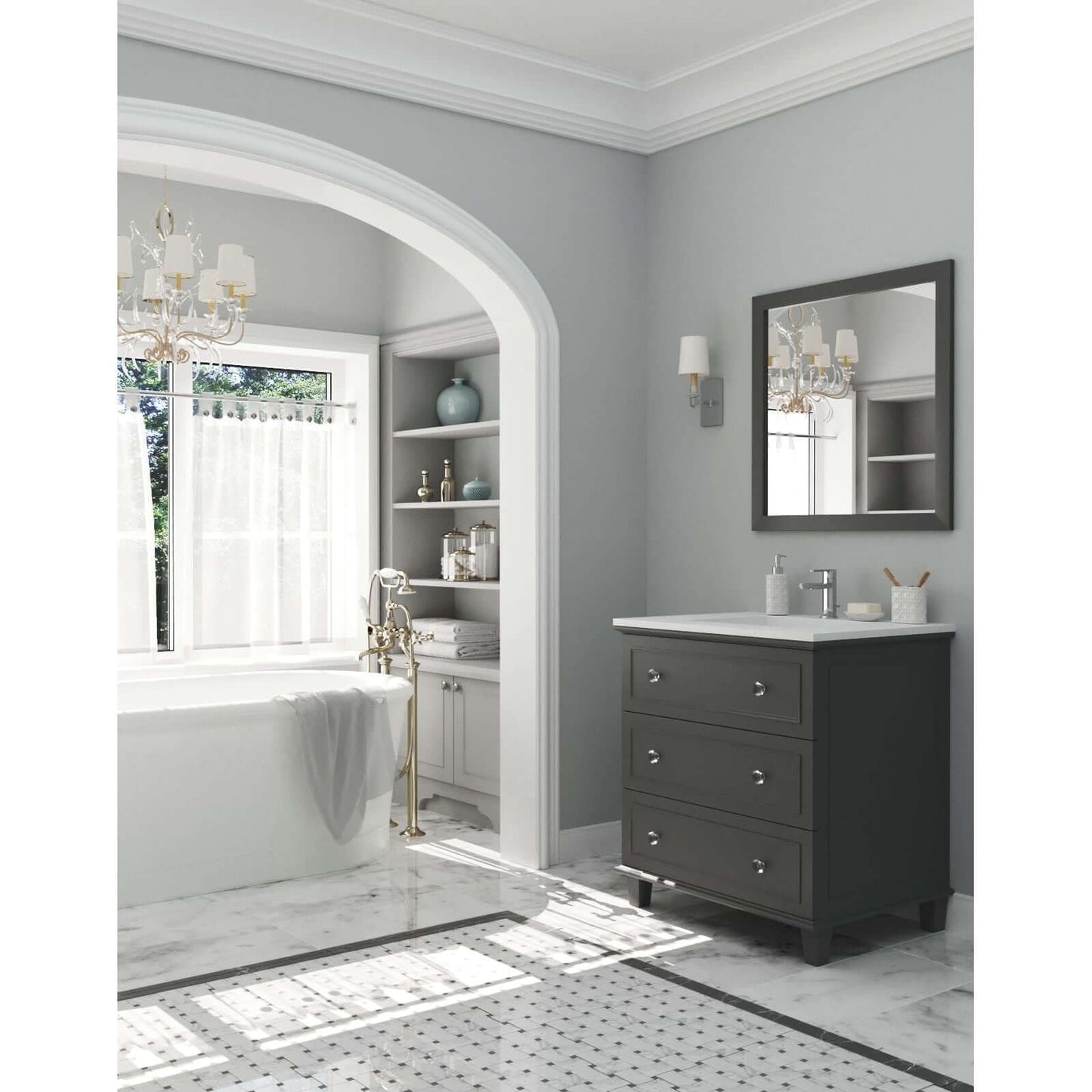 Luna 30" Maple Grey Bathroom Vanity with Matte White VIVA Stone Solid Surface Countertop - 313DVN-30G-MW