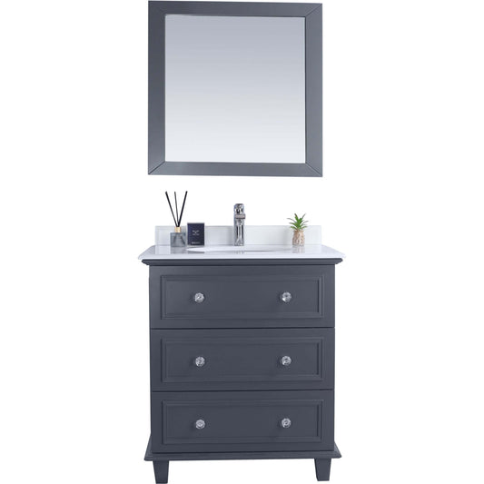 Luna 30" Maple Grey Bathroom Vanity with Pure White Phoenix Stone Countertop - 313DVN-30G-PW