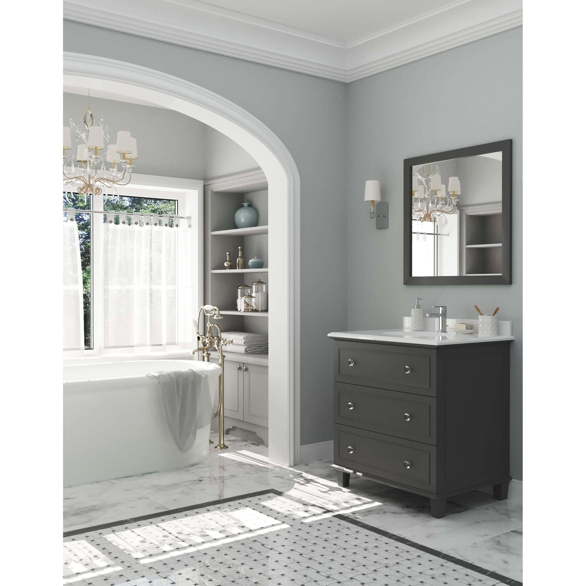 Luna 30" Maple Grey Bathroom Vanity with Pure White Phoenix Stone Countertop - 313DVN-30G-PW