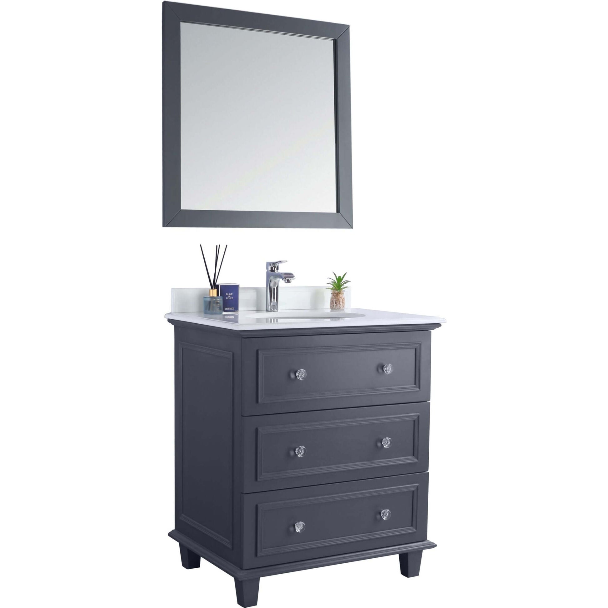 Luna 30" Maple Grey Bathroom Vanity with Pure White Phoenix Stone Countertop - 313DVN-30G-PW