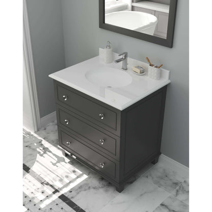 Luna 30" Maple Grey Bathroom Vanity with Pure White Phoenix Stone Countertop - 313DVN-30G-PW