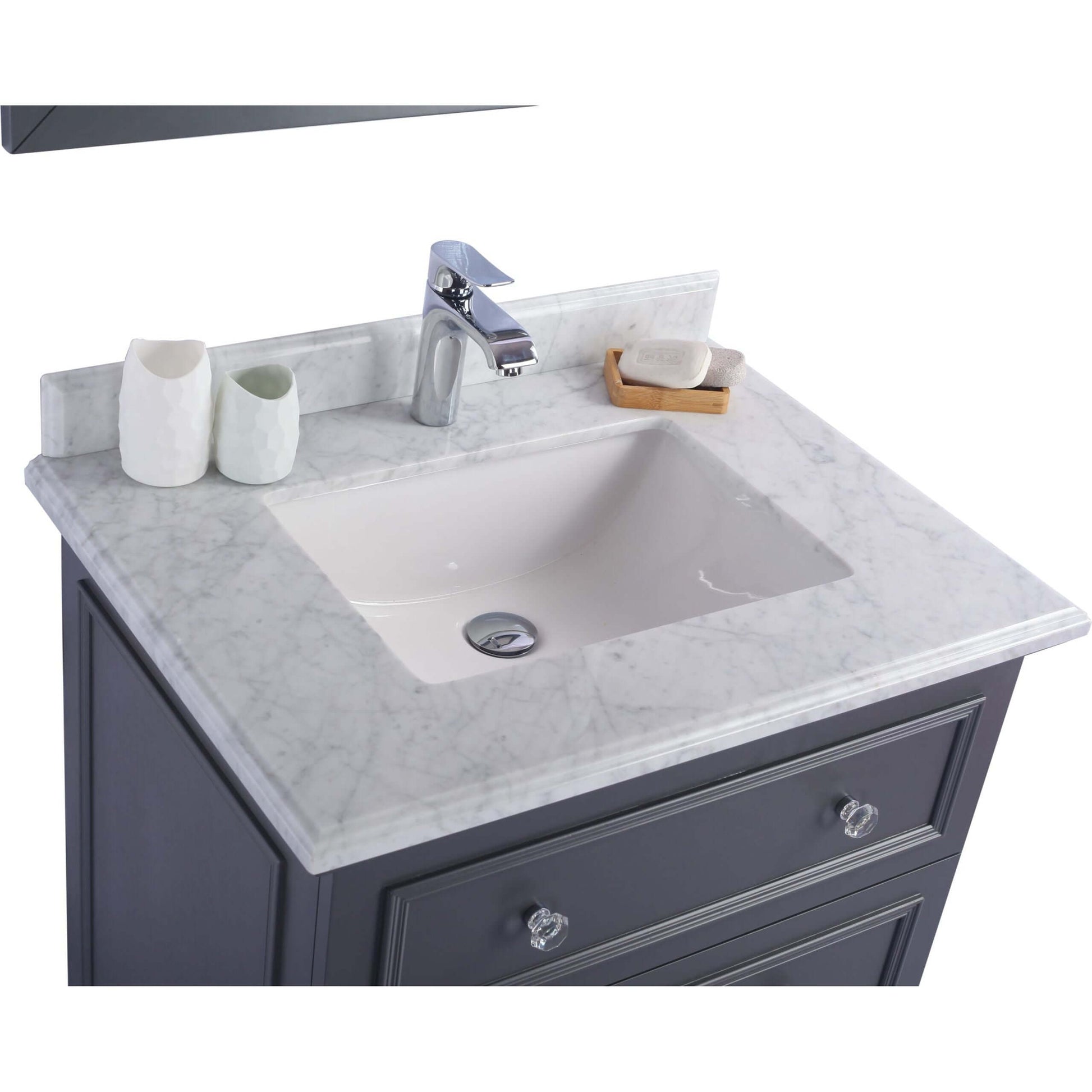 Luna 30" Maple Grey Bathroom Vanity with White Carrara Marble Countertop - 313DVN-30G-WC