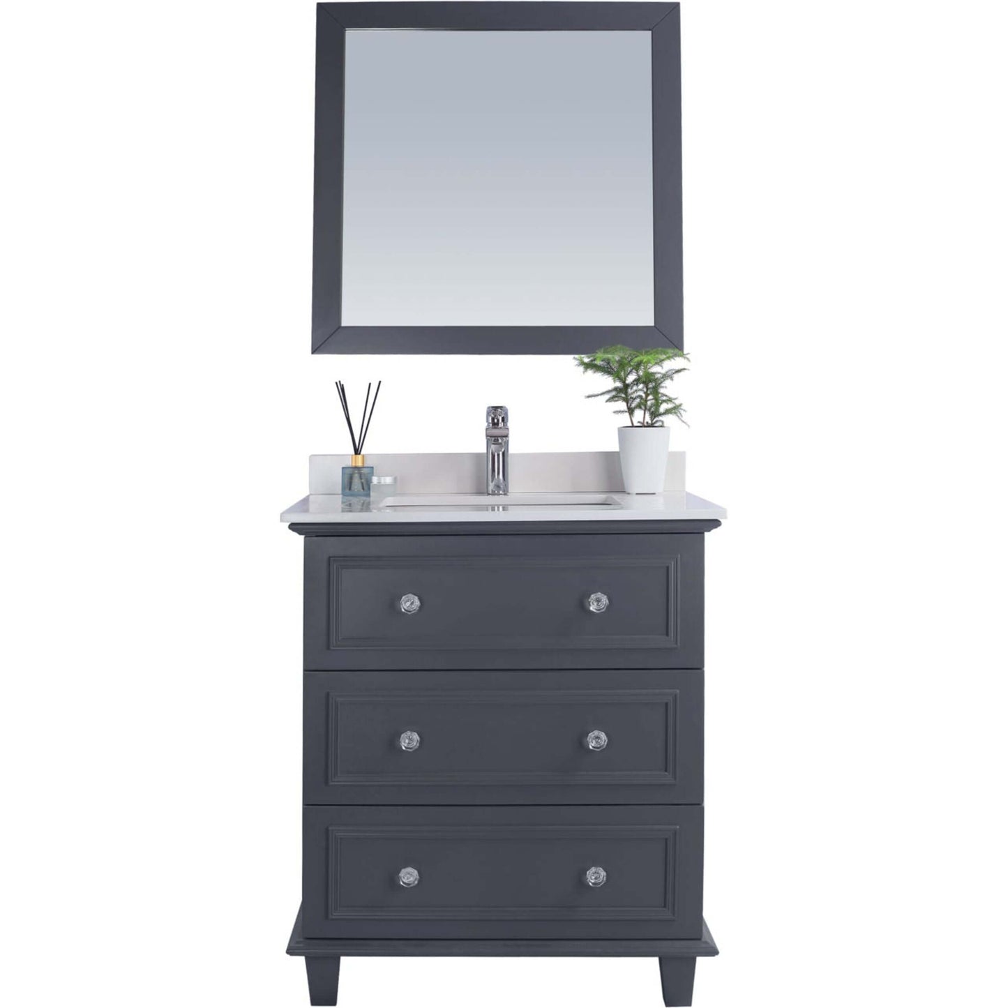 Luna 30" Maple Grey Bathroom Vanity with White Quartz Countertop - 313DVN-30G-WQ