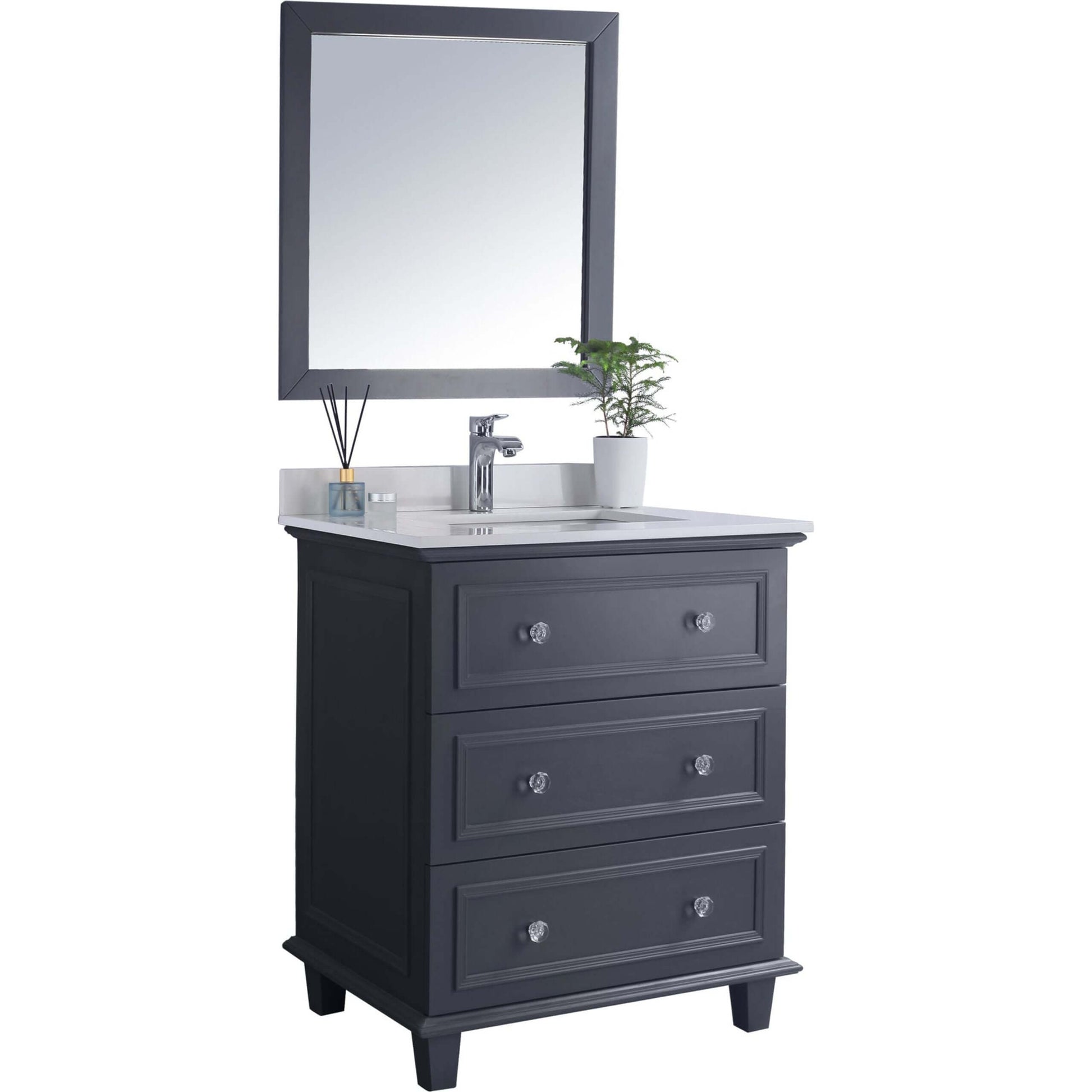 Luna 30" Maple Grey Bathroom Vanity with White Quartz Countertop - 313DVN-30G-WQ