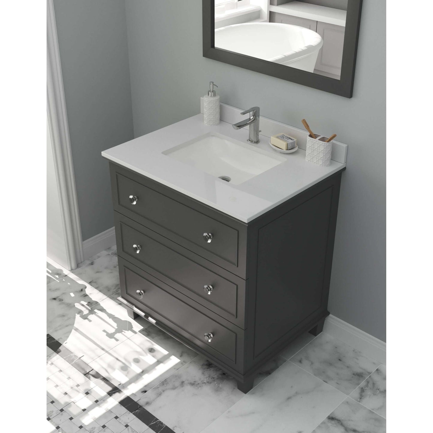 Luna 30" Maple Grey Bathroom Vanity with White Quartz Countertop - 313DVN-30G-WQ