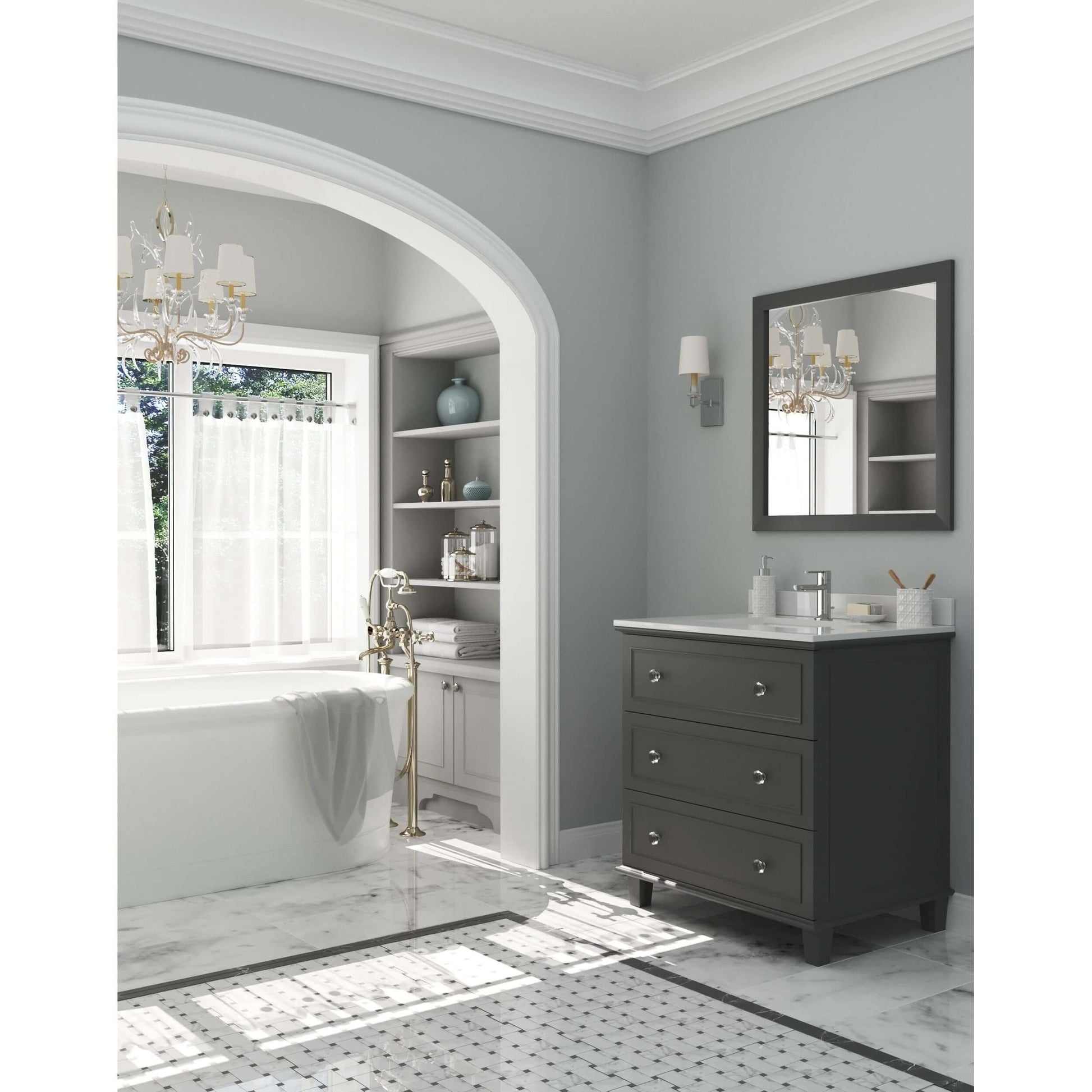 Luna 30" Maple Grey Bathroom Vanity with White Quartz Countertop - 313DVN-30G-WQ