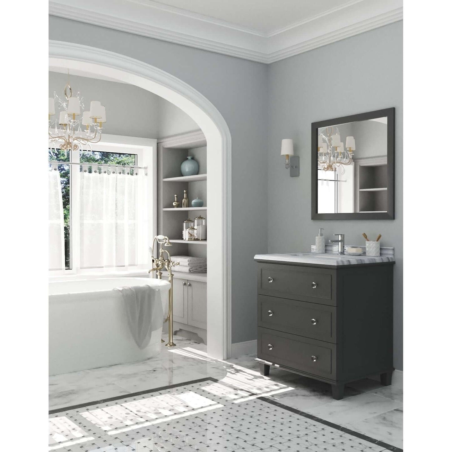 Luna 30" Maple Grey Bathroom Vanity with White Stripes Marble Countertop - 313DVN-30G-WS