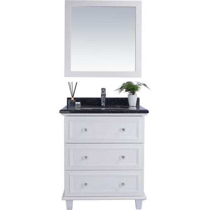 Luna 30" White Bathroom Vanity with Black Wood Marble Countertop - 313DVN-30W-BW