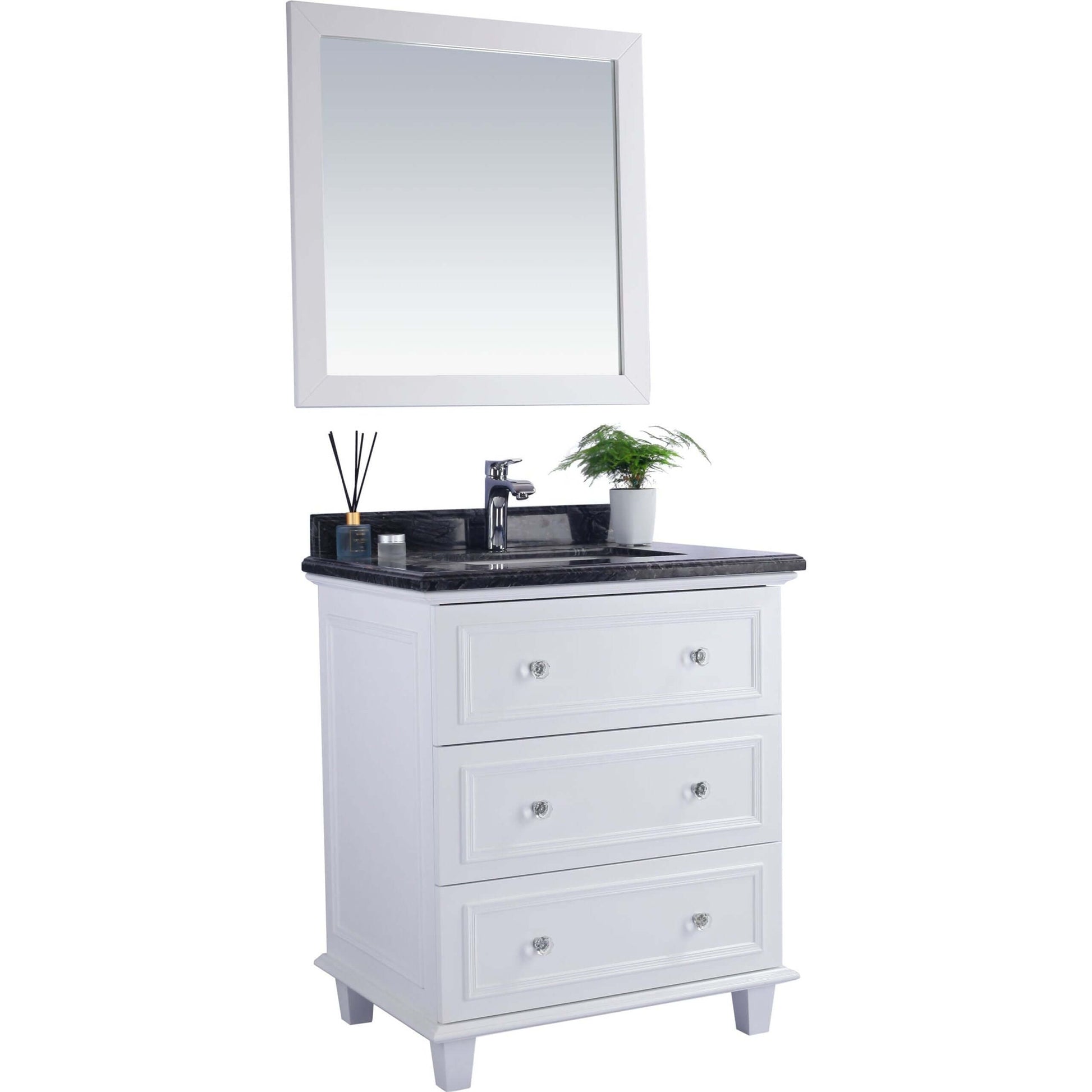 Luna 30" White Bathroom Vanity with Black Wood Marble Countertop - 313DVN-30W-BW