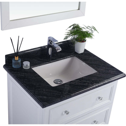 Luna 30" White Bathroom Vanity with Black Wood Marble Countertop - 313DVN-30W-BW