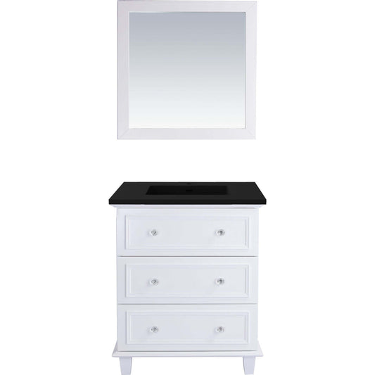 Luna 30" White Bathroom Vanity with Matte Black VIVA Stone Solid Surface Countertop - 313DVN-30W-MB