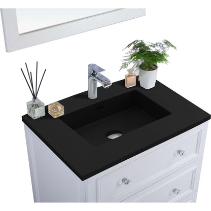 Luna 30" White Bathroom Vanity with Matte Black VIVA Stone Solid Surface Countertop - 313DVN-30W-MB