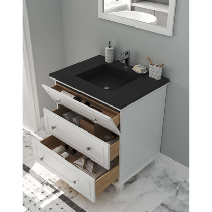 Luna 30" White Bathroom Vanity with Matte Black VIVA Stone Solid Surface Countertop - 313DVN-30W-MB