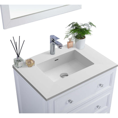 Luna 30" White Bathroom Vanity with Matte White VIVA Stone Solid Surface Countertop - 313DVN-30W-MW