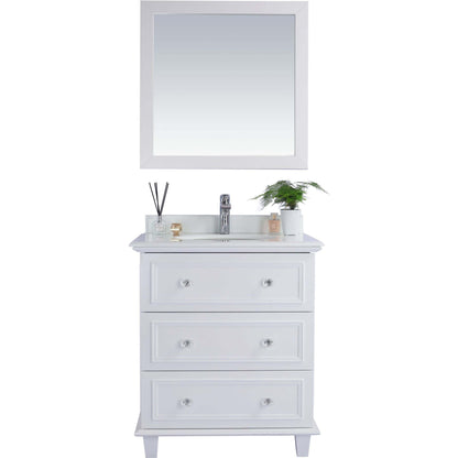 Luna 30" White Bathroom Vanity with Pure White Phoenix Stone Countertop - 313DVN-30W-PW